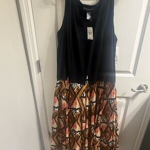 Ashley Stewart Black Tank Top Maxi Dress with Tribal Print Skirt